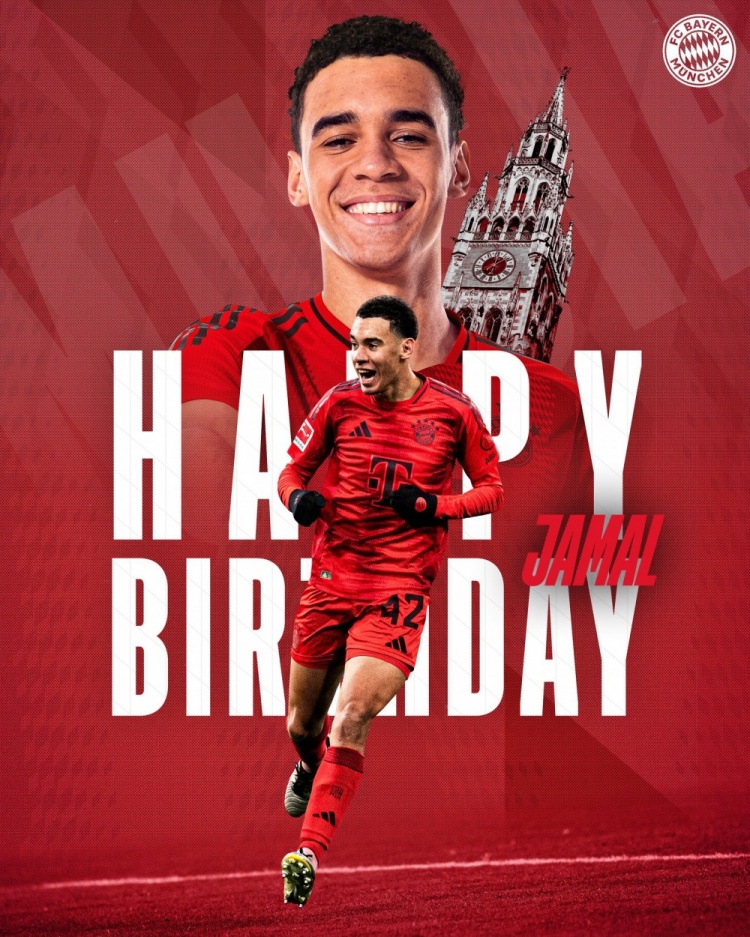  拜仁官方祝穆西亞拉22歲生日快樂，加盟至今出戰(zhàn)196次獲59球38助