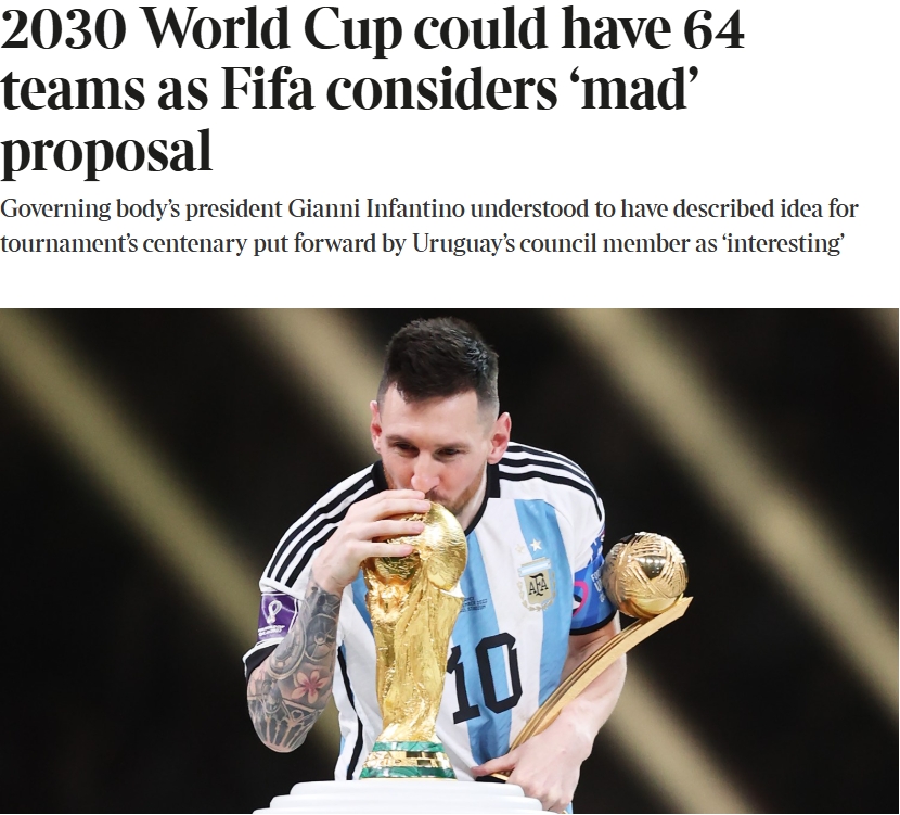  泰晤士：某官員稱2030世界杯擴軍64隊想法完全瘋狂，望盡快否決