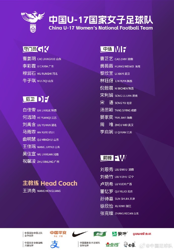  U17女足30人將在蘇州集訓(xùn)備戰(zhàn)世界杯，姜寧、朱挺擔(dān)任訓(xùn)練員